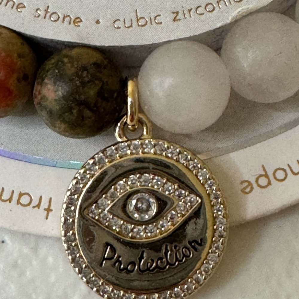 NWT Multi-Color Jasper Bracelet with Charm Protection Evil Eye - Picture 2 of 3